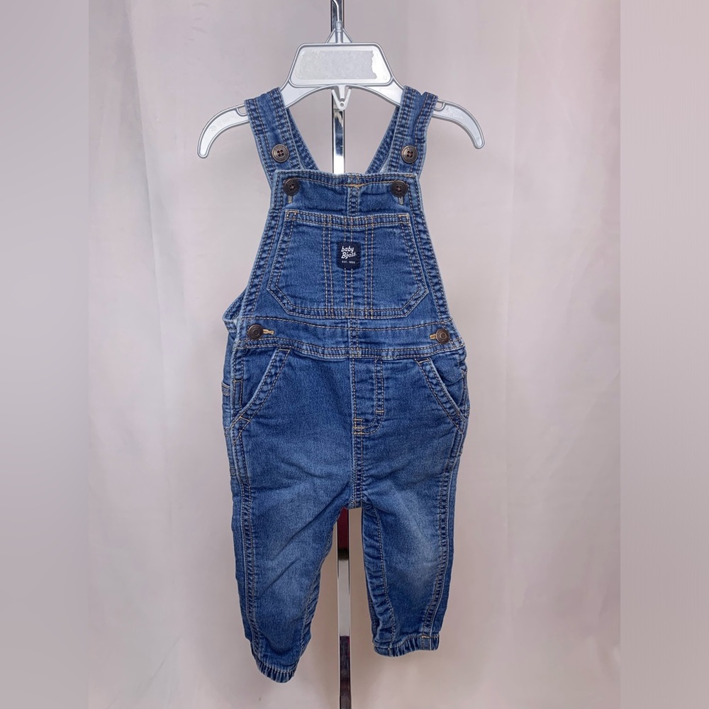 Children’s oshkosh baby b’gosh denim bibs 12 months blue Jean overalls coveralls
